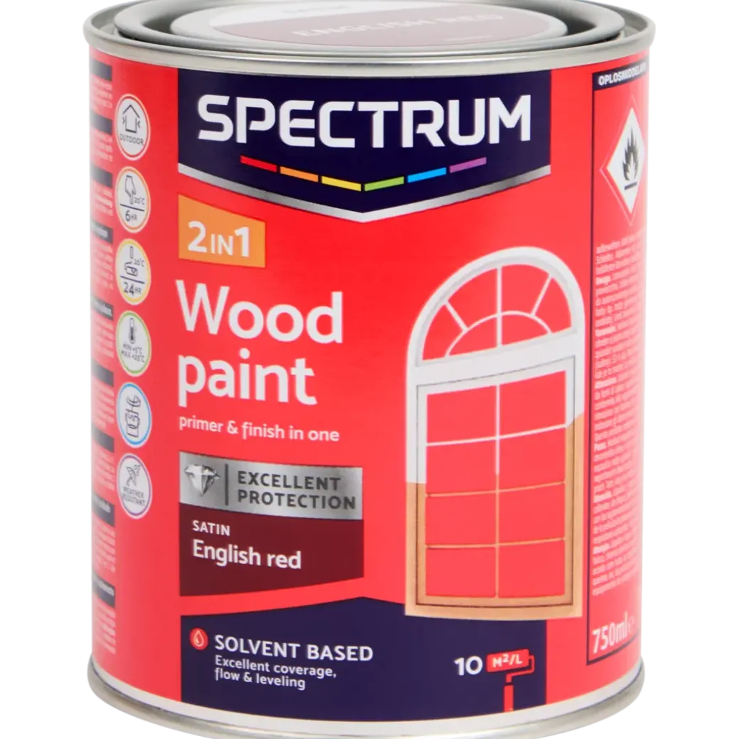 Laque satinée pour bois 2-en-1 Spectrum Rouge anglais Rouge 750 ml | Action FR