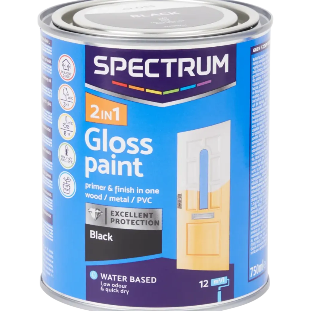 Peinture haute brillance 2-en-1 Spectrum Noir Noir 750 ml | Action FR