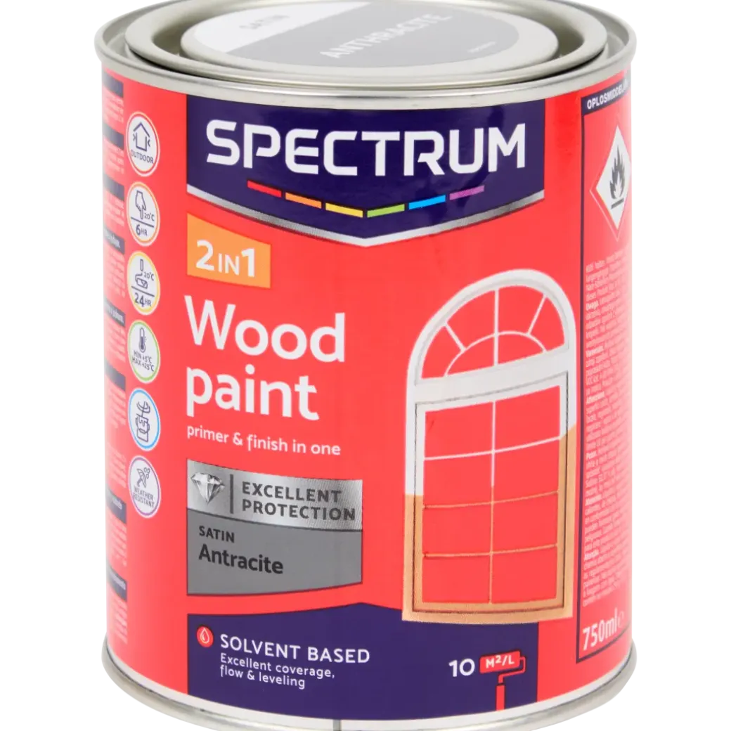 Peinture laque satinée pour bois 2-en-1 Spectrum Anthracite Gris 750 ml | Action FR