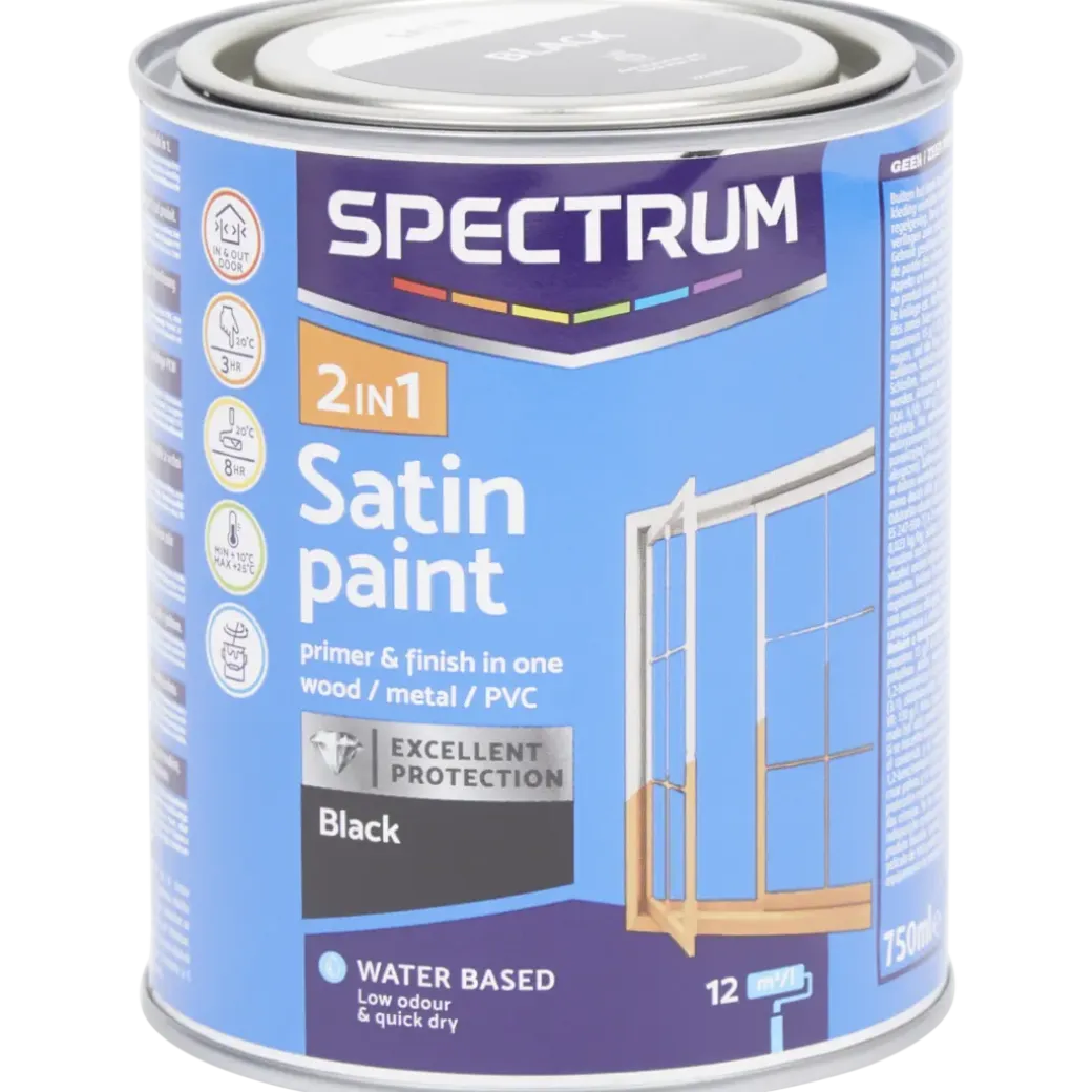 Peinture satinée 2-en-1 Spectrum Noir Noir 750 ml | Action FR
