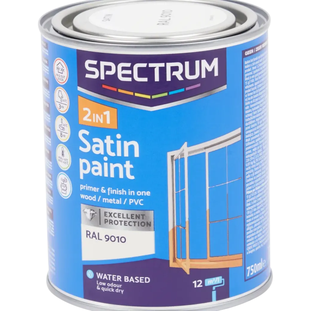 Peinture satinée 2-en-1 Spectrum RAL 9010 Blanc 750 ml | Action FR
