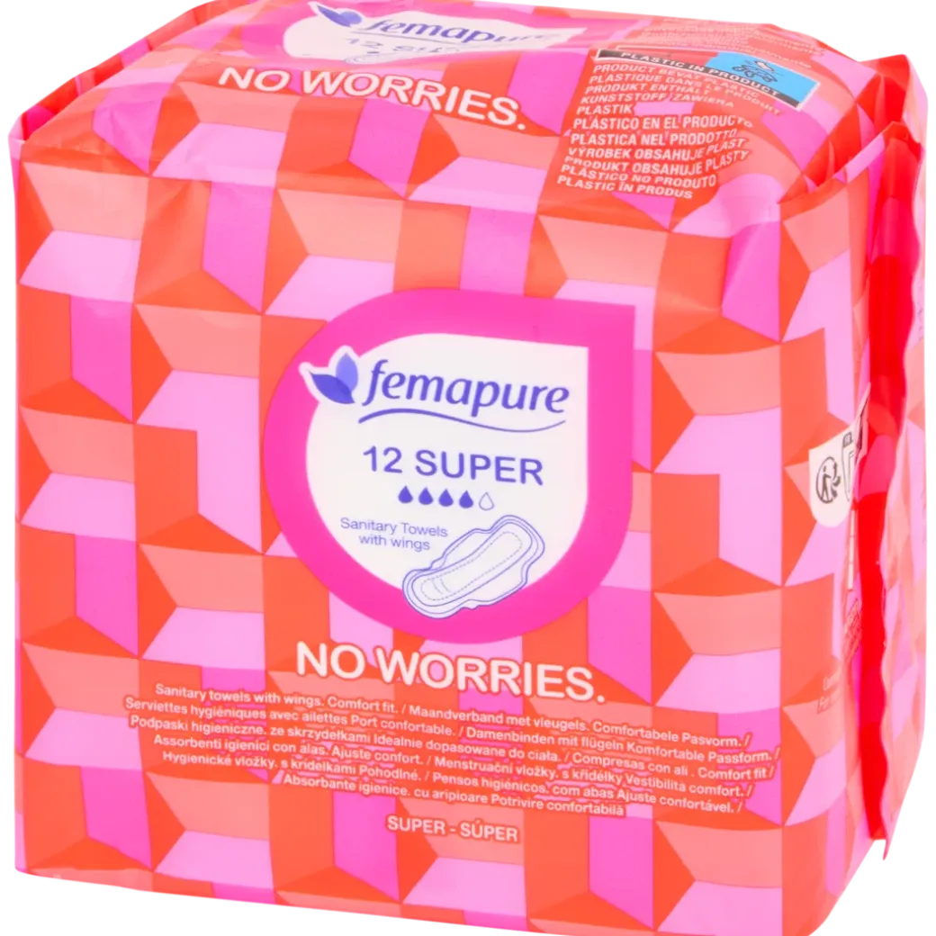 Serviettes hygiéniques Femapure No Worries Super 12 Pièces | Action FR